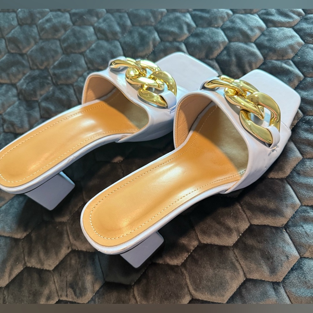 NWOT Elegant Light Blue Mules with Gold Hardware - Size 8-1/2